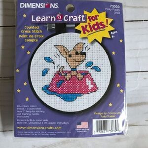 Dimensions counted cross stitch kit kids craft kit New Complete dog dish puppy